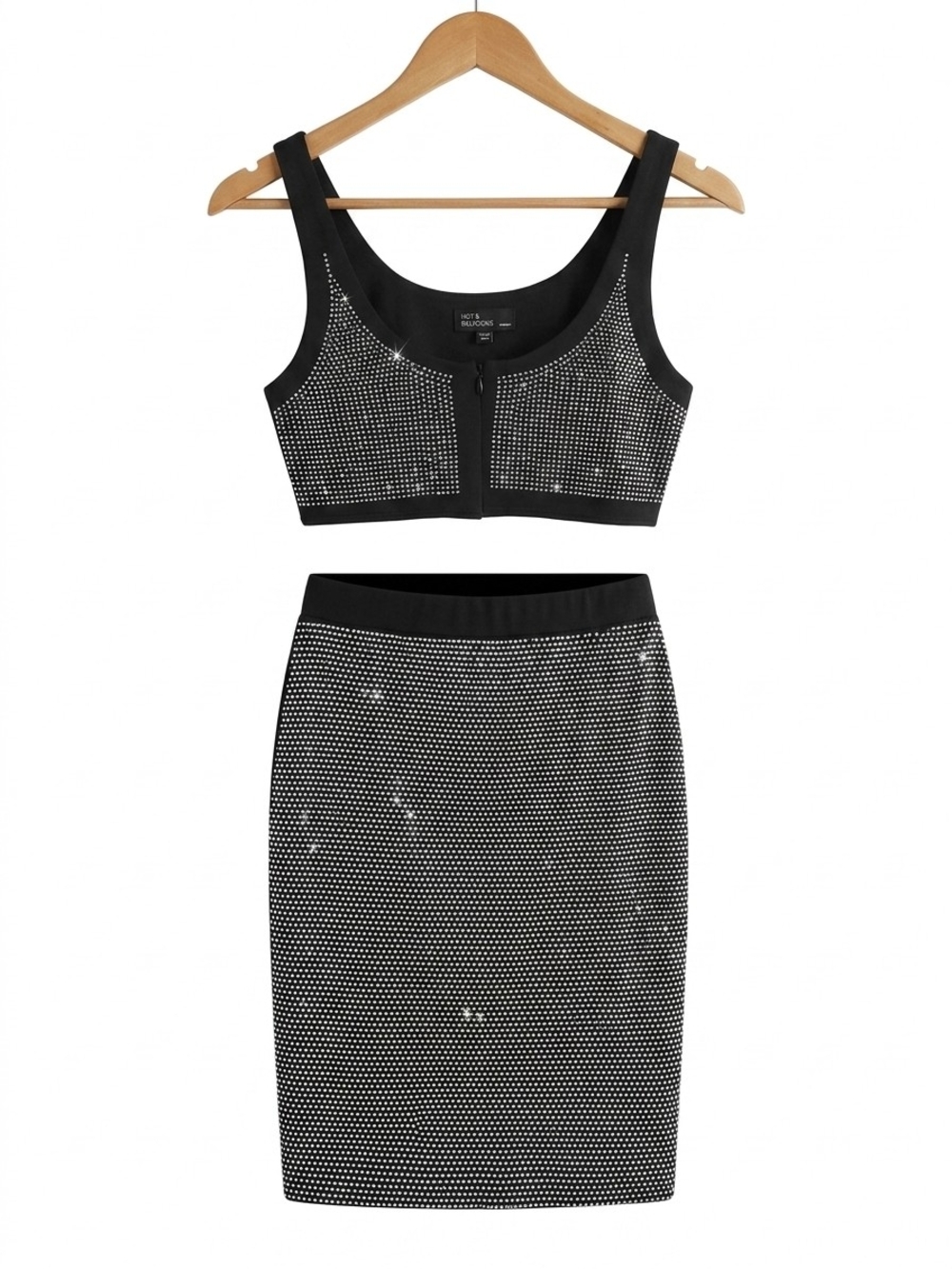 Studded Two-Piece Black Skirt Set
